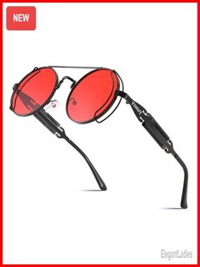 Vintage Steampunk Gothic Round Metal Frame Aviator Sunglasses UV400